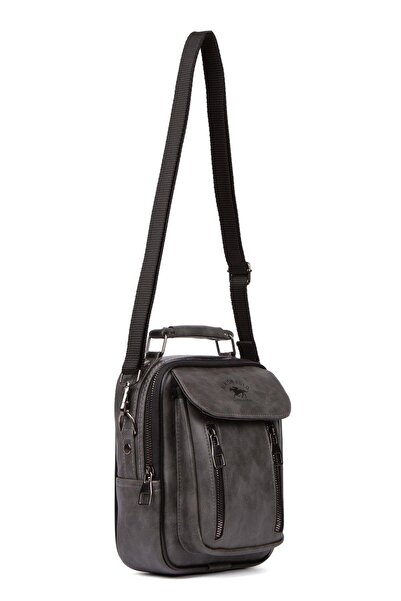 Newish Polo Men's Gray Vegan Leather Adjustable Cross Strap Hand and Shoulder Bag Daily New002