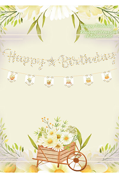 BatıDoğu Papatya Happy Birthday Kaligrafi ve Banner Set