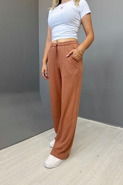 COOL TARZ Women's Mustard Striped 2 Thread Wide Leg Sweatpants