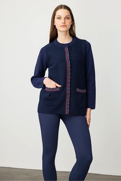 Desen Triko Women's Zero Collar Front Felt Short Wool Coat Y.A Navy Blue