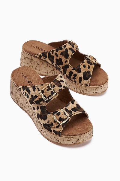 Limoya Samina Leopard Patterned Double Striped Wedge Heeled Women's Slippers