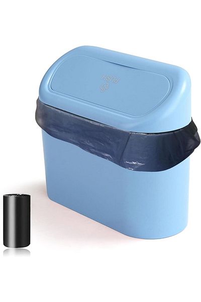 Miu Auto Vehicle Garbage Bin Spring Loaded Lid Liquid Proof Trash Can Blue Color