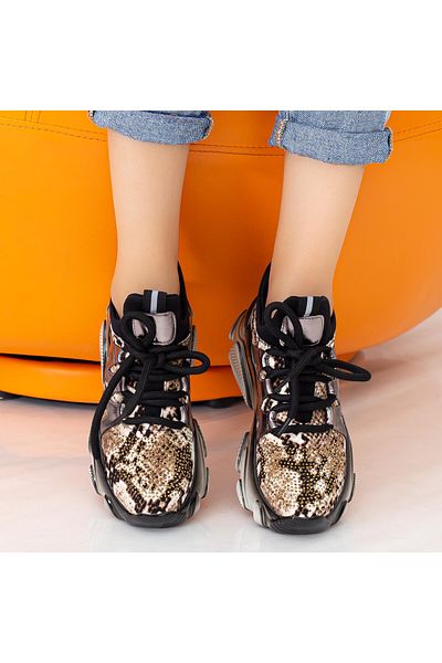 mei Women's Platform Sneakers SZ232 Black-Gold
