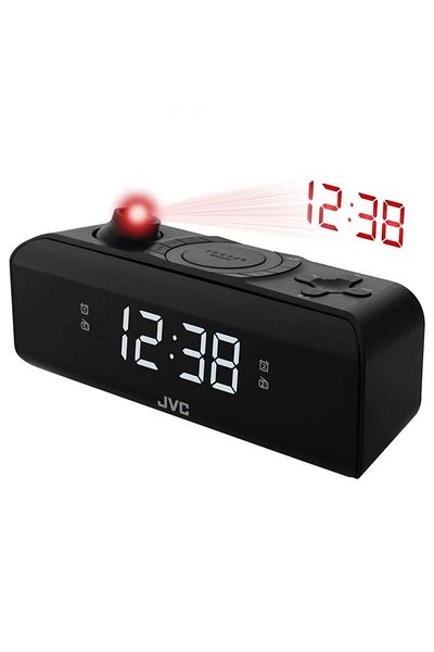 JVC RA-E211B clock and alarm radio, time projection, digital FM/AM tuner, brightness setting, black