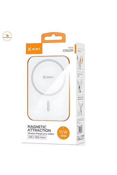 X-start Suport auto magnetic cu încărcare wireless X-Start, încărcare magnetică, 15W, USB-C, alb
