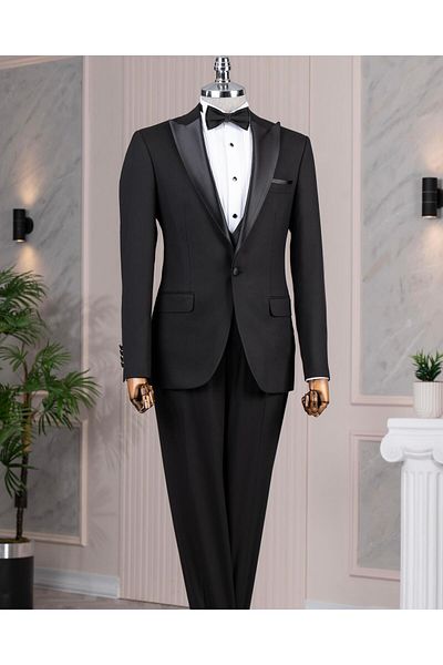 TerziAdemAltun Italian Style Slim Fit Jacket Vest Pants Groom Suit Set Black T14268