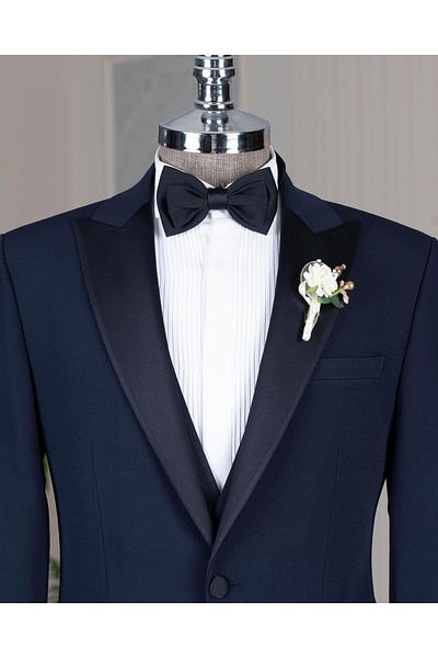 TerziAdemAltun Italian Style Slim Fit Jacket Vest Pants Groom Suit Set Navy Blue T14460
