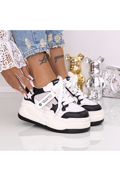 mei Pantofi Sport Dama cu Platforma 995-19 Alb-Negru