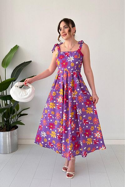 MaziButik Flower Strap Dress Purple