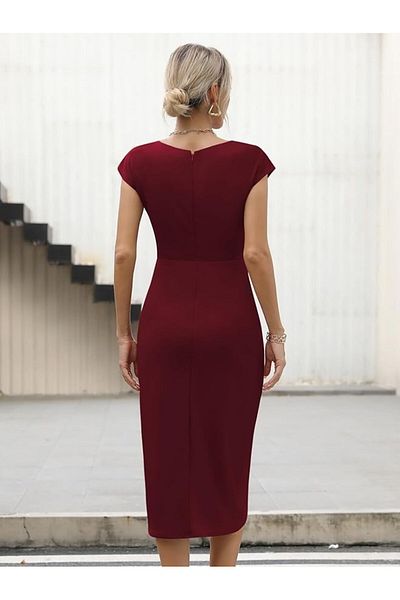 Modayakamoz New Season Women's Half Moon Sleeve Crew Neck Side Draped Imported Crepe Dress