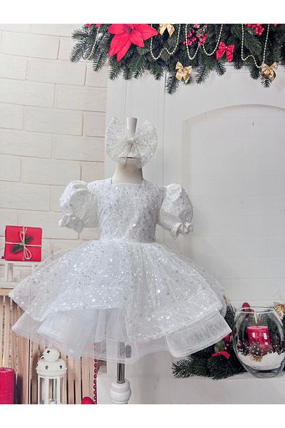 Nissa White Princess Sequined Evening Dress