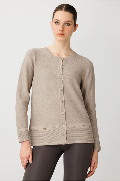 Desen Triko Women's Crew Neck Buttoned Cardigan Mink