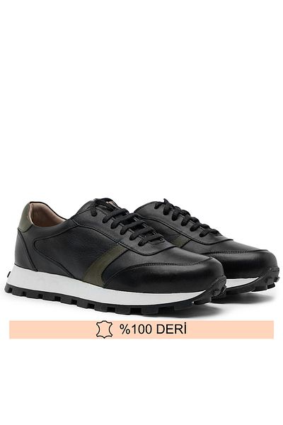Fine Ayakkabıcılık Genuine Leather Black Men's Sports Shoes 39-45