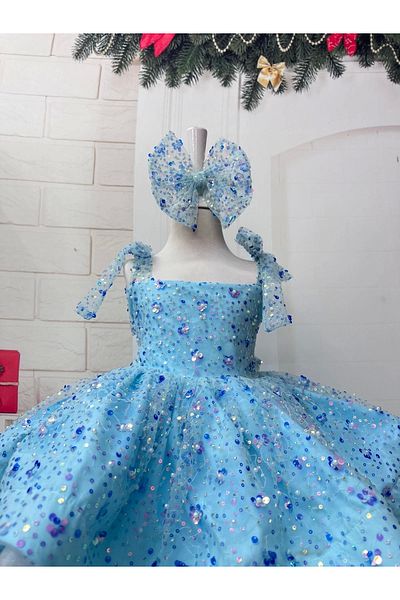 Nissa Ice Blue Sparkly Princess Dress Nisakids.Com