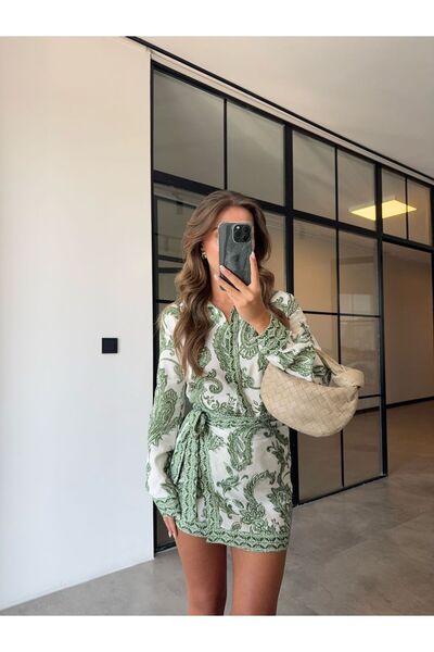 BB Bensu Buyruk DESENLİ GÖMLEK BAĞLAMALI ETEK TAKIM