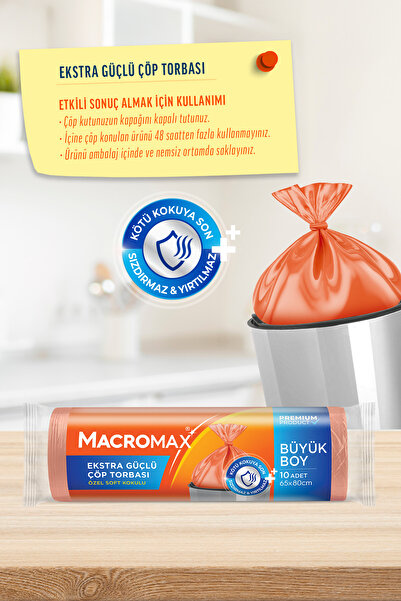 MACRO MAX Ekstra Güçlü Çöp Torbası Büyük Boy 10'Lu Paket X10