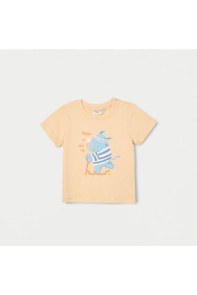 Juniors Rhinoceros Print T-shirt with Crew Neck and Short Sleeves