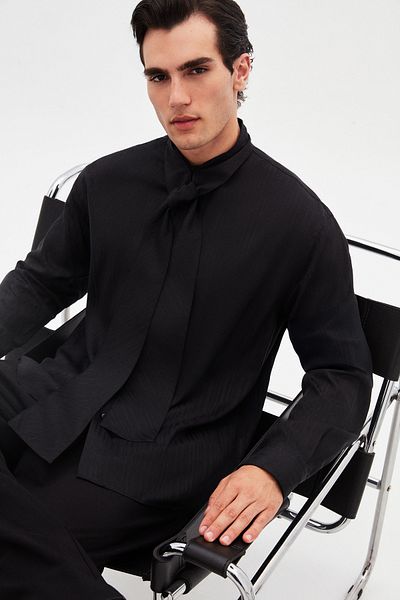 Twn Relaxed Black Plain Shirt