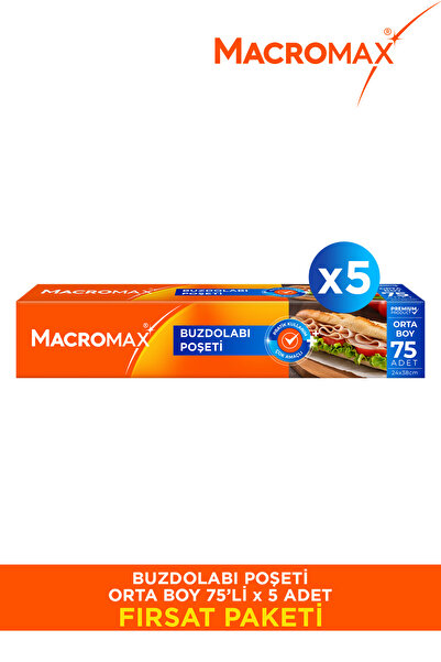 MACRO MAX Buzdolabı Poşeti Orta Boy - 75 Li Paket X5