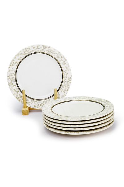 Edessa Ceramic Elana 20Cm Round Dessert Plate, White (Set of 6)