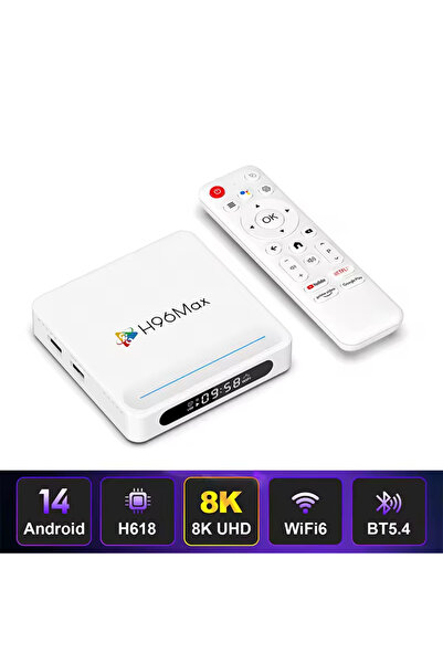 h96max H618 Plus 8K Android 14.0 TV Box 4GB+32GB Medya Oynatıcı Air Mouse WiFi6 BT 5.4 Ethernet Sesli Komut