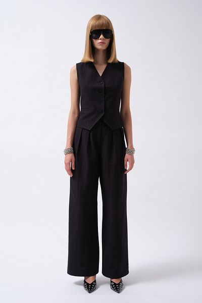 Black Fashion Flato Pocket Buttoned Navy Blue Vest