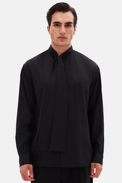Twn Relaxed Black Plain Shirt
