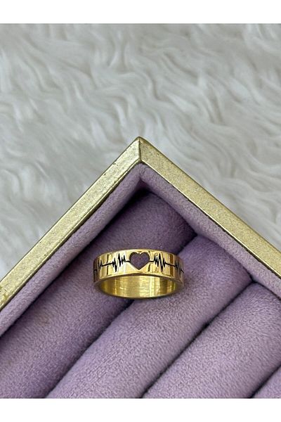 BY YASİN TOPÇU Heartbeat Pattern Steel Ring (Size 16)
