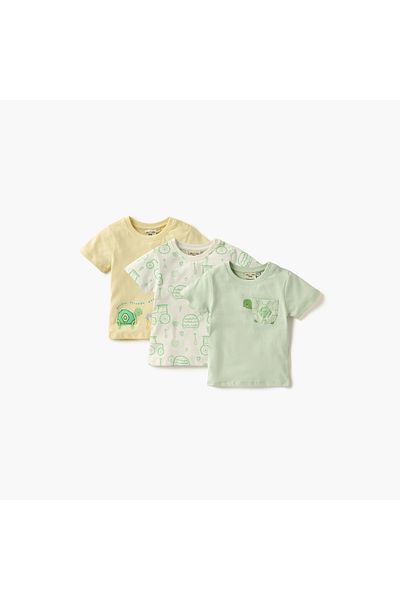 Juniors Animal Print T-shirt with Short Sleeves and Button Closure - Set of 3