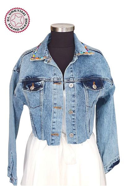 Uretti - Sümeyya 2589 9753 Jachetă de blugi albastră cu design special și broderie de pietre - 38 / 40