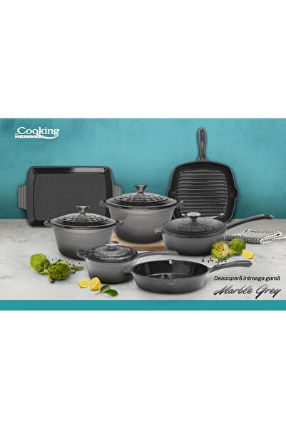Cooking by Heinner ENAMELLED CAST IRON PAN + LID 22 X 9.5 CM, 2.9 L, MARBLE GREY, COOKING BY HEINNER