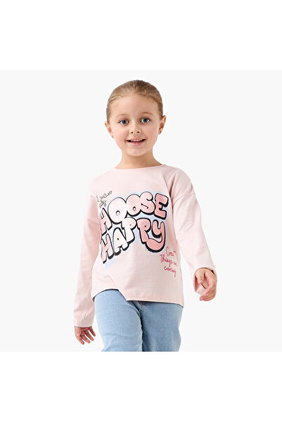 Juniors تي شيرت بطبعة شعار مع رقبة دائرية وأكمام طويلة