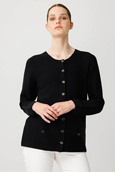 Desen Triko Women's Crew Neck Buttoned Cardigan Black