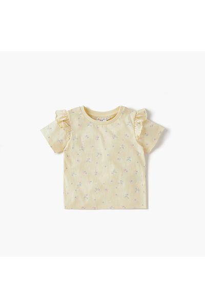 Juniors Floral Print Crew Neck T-shirt with Short Sleeves - Set of 2
