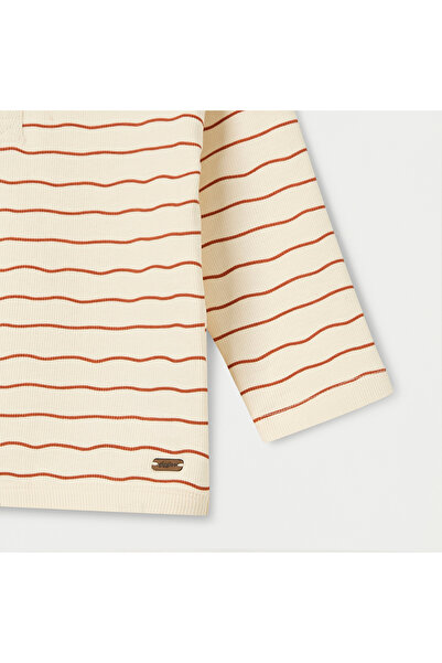giggles Striped Henley Neck T-shirt with Long Sleeves and Button Closure