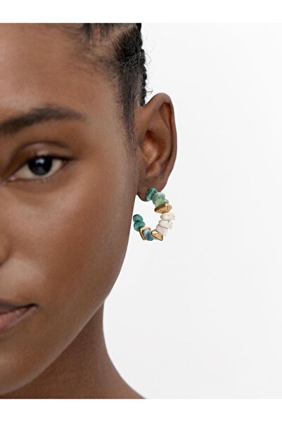 PARFOIS Boncuk Taş Efektli Açık Halka Küpe