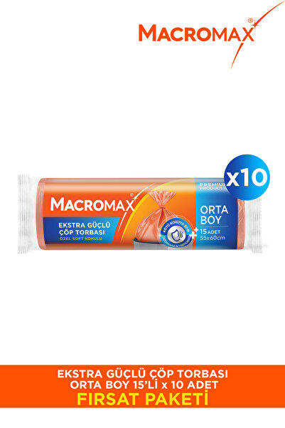 MACRO MAX Ekstra Güçlü Çöp Torbası Orta Boy - 15 Li Paket X10