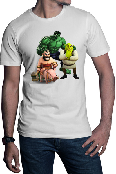 OEM Ανδρικό T-shirt Hulk Shrek Clash of Clans Pig Ride Survival