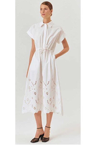 Exquise Düşük Kol Fisko Detaylı Pamuklu Rahat Kalıp Elbise