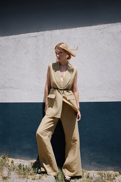 Sateen Casual Linen Trousers - Khaki