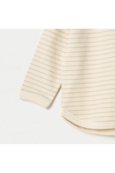 giggles Striped Henley Neck T-shirt with Long Sleeves