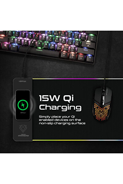 Promate Vertux RGB Mouse Pad with Wireless Charger 2-in-1 Gaming Mouse Pad with Anti-Friction Surface and Ultra-Fast Wireless Charging