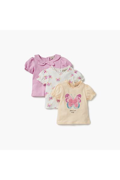 Juniors Butterfly Print T-shirt with Short Sleeves - Set of 3