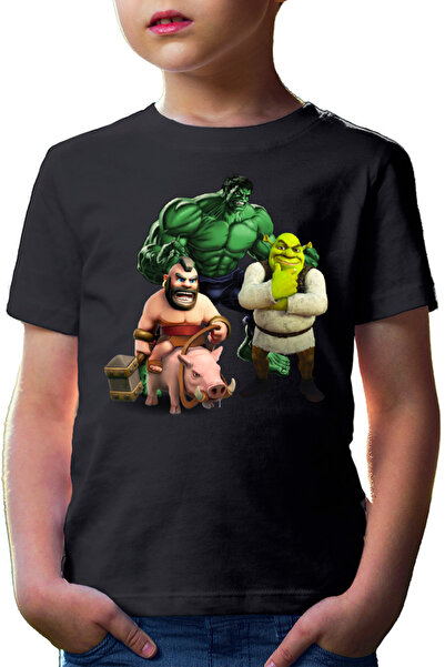 OEM Παιδικό μπλουζάκι Hulk Shrek Clash of Clans Pig Ride Survival