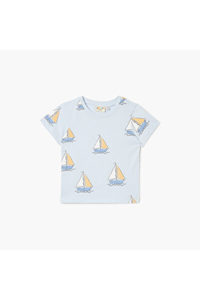 Juniors Printed Crew Neck T-shirt with Short Sleeves