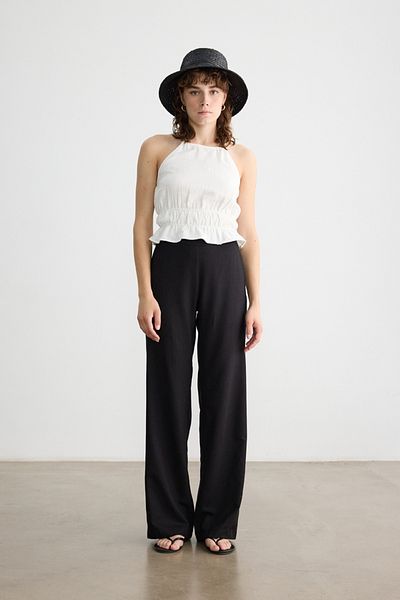 BE BLUE Black Cotton Linen Palazzo Pants