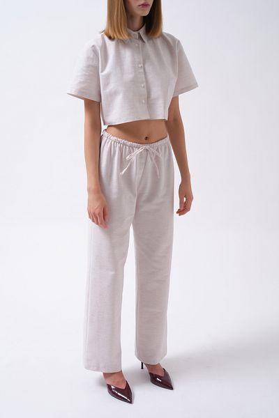 Black Fashion Linen Gray Trousers with Tie-Up Waist