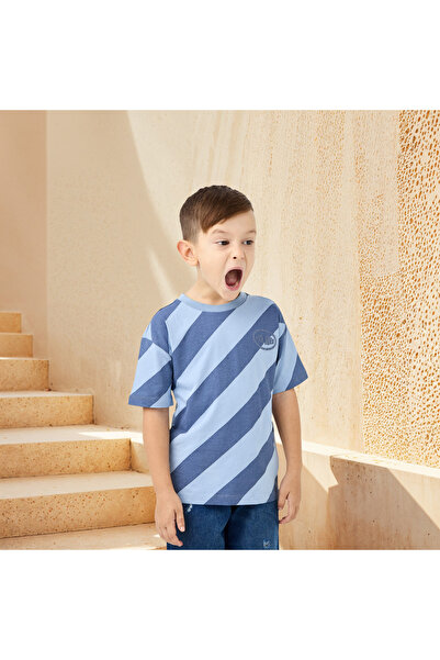 Juniors Striped T-shirt with Crew Neck and Short Sleeves