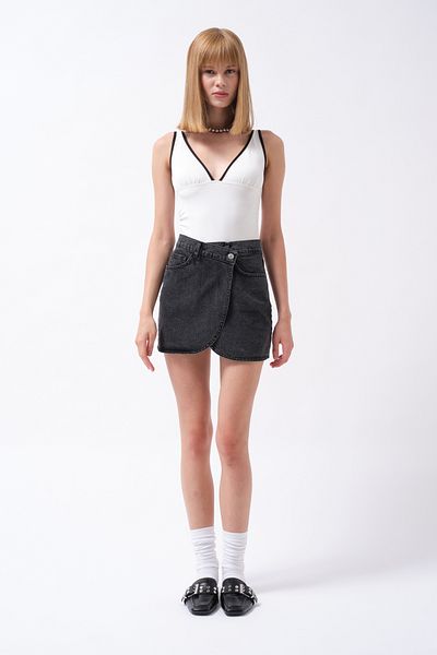 Black Fashion Μίνι μαύρη φούστα Wrap Denim