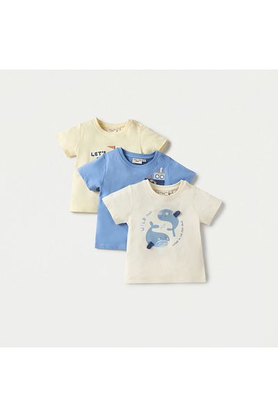 Juniors Printed Crew Neck T-shirt with Short Sleeves - Set of 3